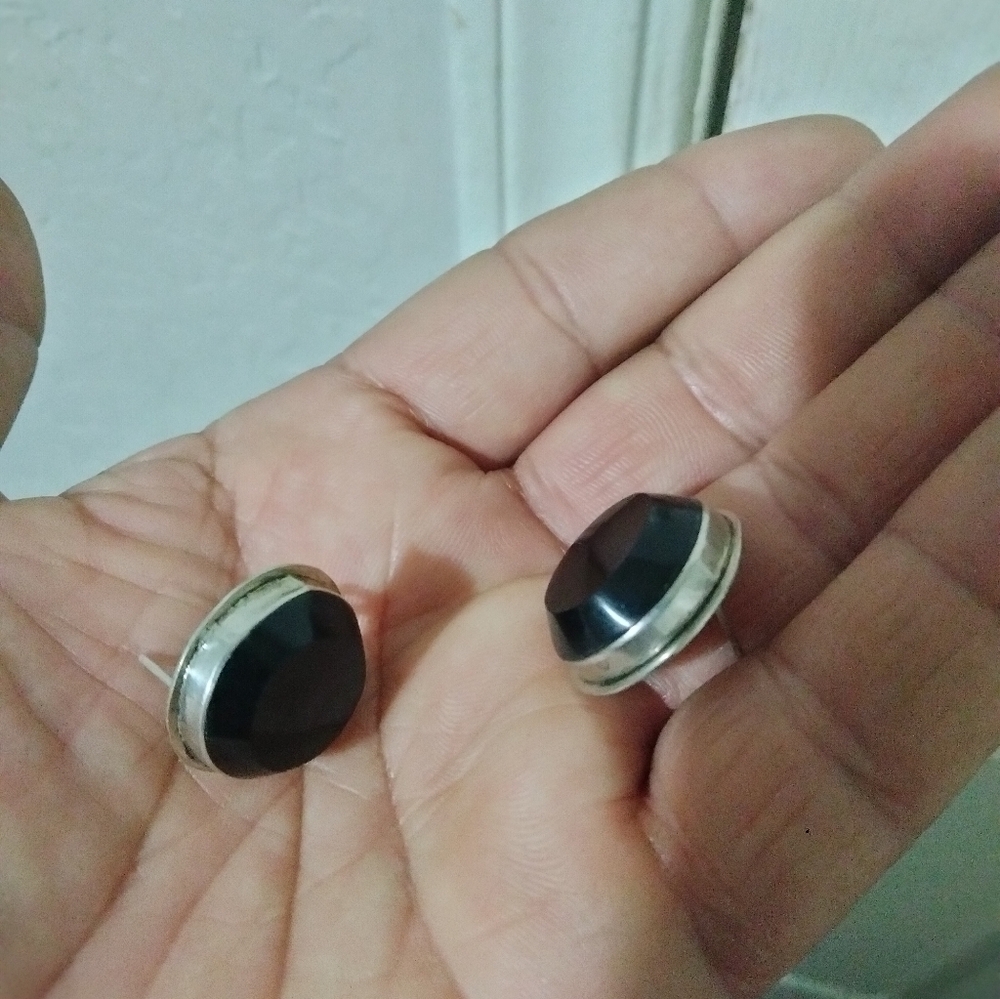 Vintage Onyx 925 Sterling Silver Stud Earrings